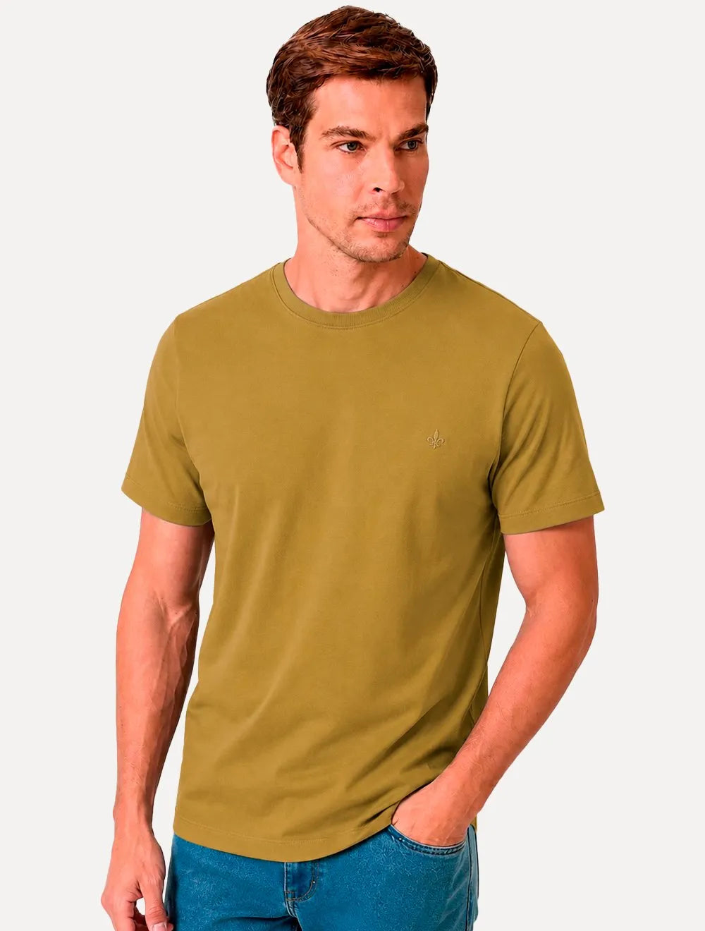 Camiseta Dudalina Masculina Essentials Modal Logo Amarelo Mostarda