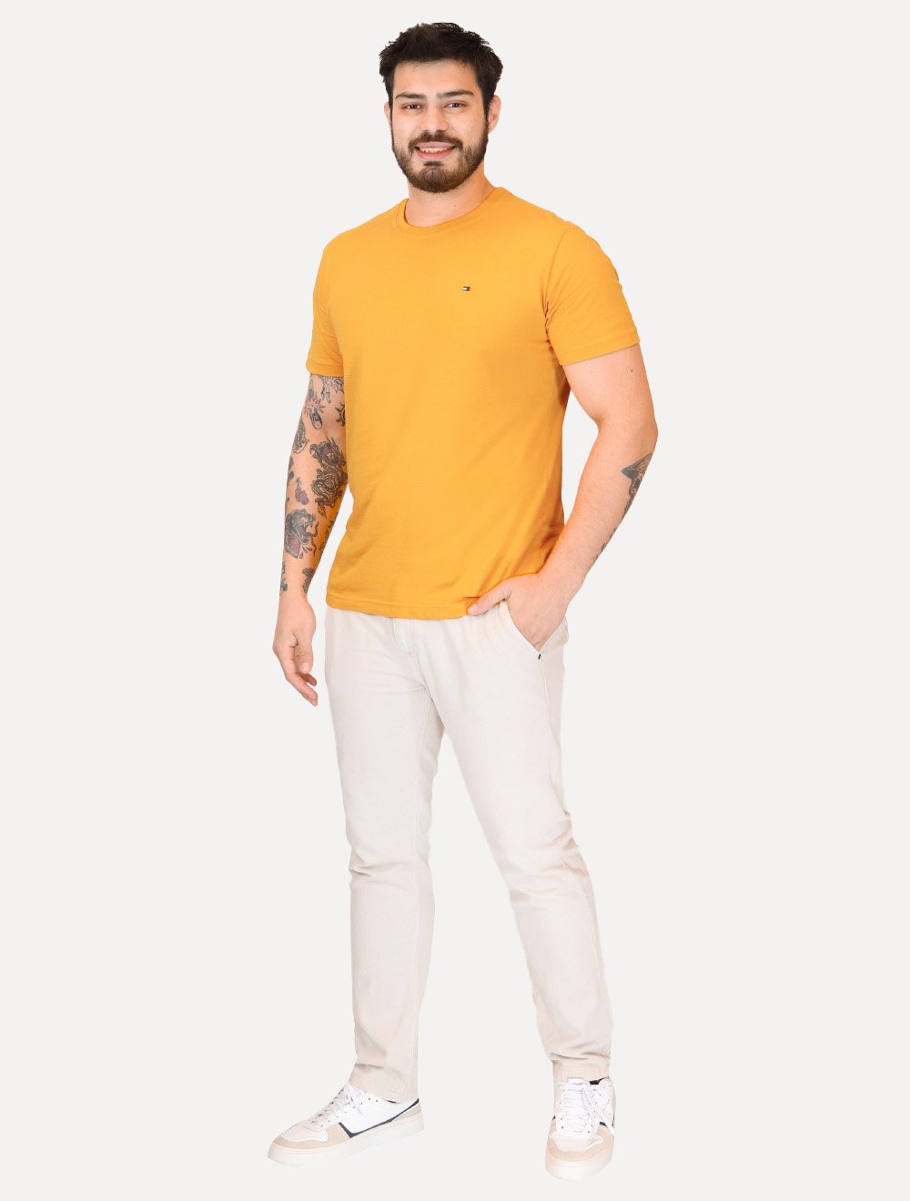 Camiseta Tommy Hilfiger Masculina Essential Cotton Amarela Escura