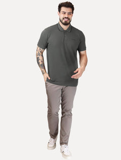 Polo Guess Masculina Piquet Silk Linear Dark Friso Chumbo