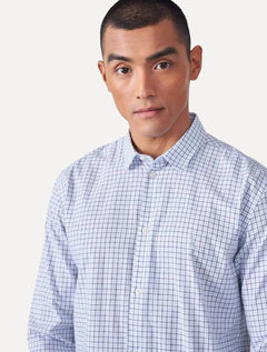 Camisa Reserva Masculina Office Enxuto Grid Duplo Dust Azul