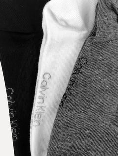 Meia Calvin Klein Cano Curto CK Preta Branca e Cinza Kit 3 Pares