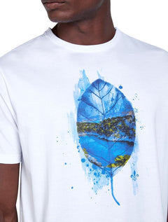 Camiseta Dudalina Masculina Regular Watercolor Leaf Branca