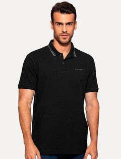 Polo Guess Masculina Piquet Silk Peito Frisos Gola Preta