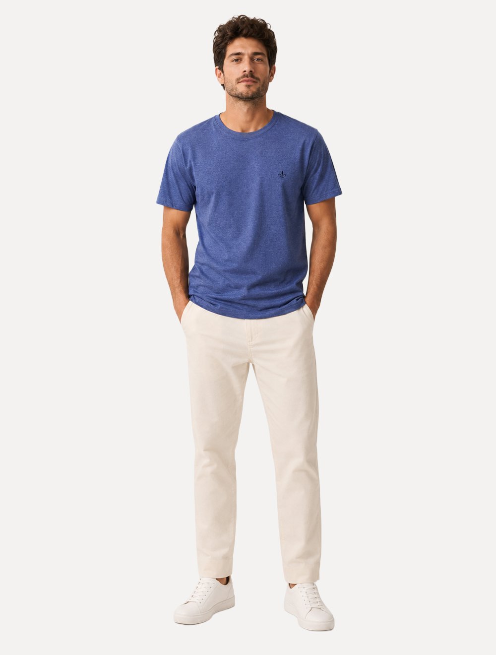 Camiseta Dudalina Masculina Basic Sobretinta Mono Icon Azul Mescla