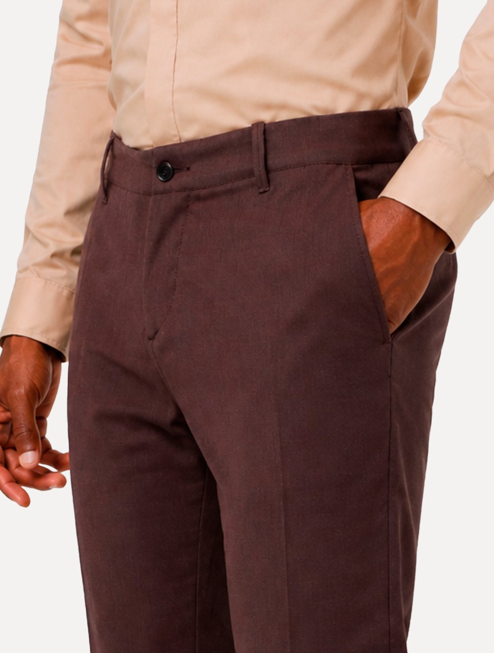 Calça K&J Black Masculina Alfaiataria Cetim Comfort Flex Marrom