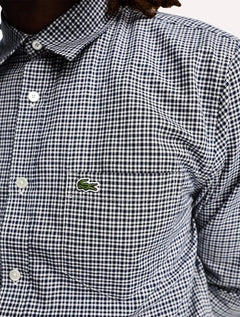 Camisa Lacoste Masculina Regular Fit Casual Logo Xadrez Azul Marinho