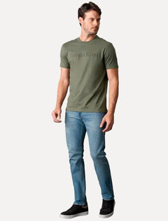 Camiseta Calvin Klein Masculina Embossing Logo Relevo Verde Militar