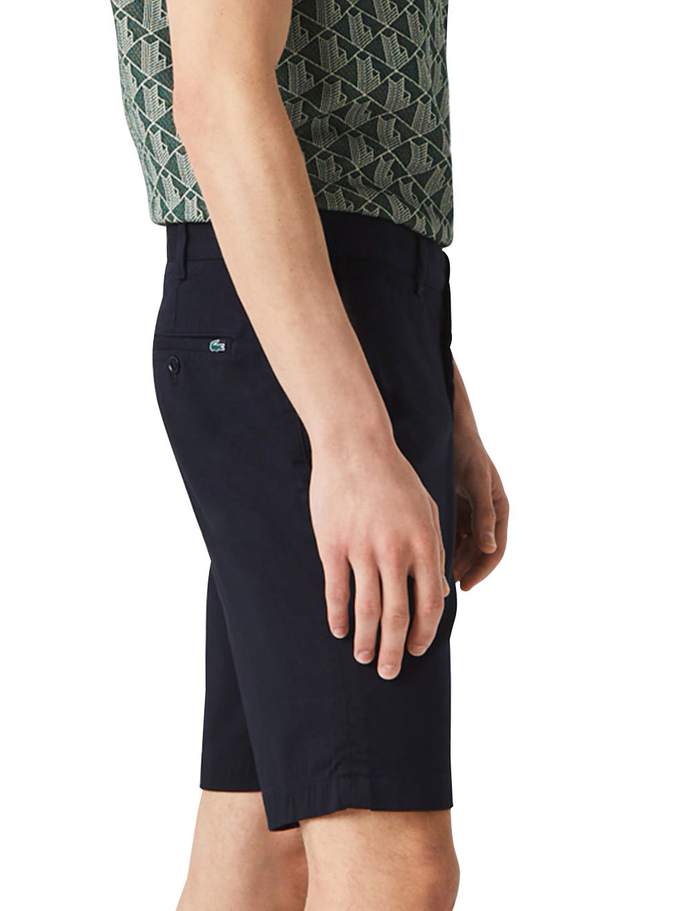 Bermuda Lacoste Masculina Sarja Slim Cotton Stretch Azul Escuro