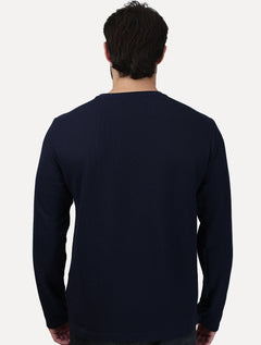 Camiseta Dudalina Masculino Manga Longa Malha Tricot Azul Marinho