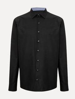 Camisa Dudalina Masculina Slim Superfine Cotton Mono Logo Lisa Tricoline Preta