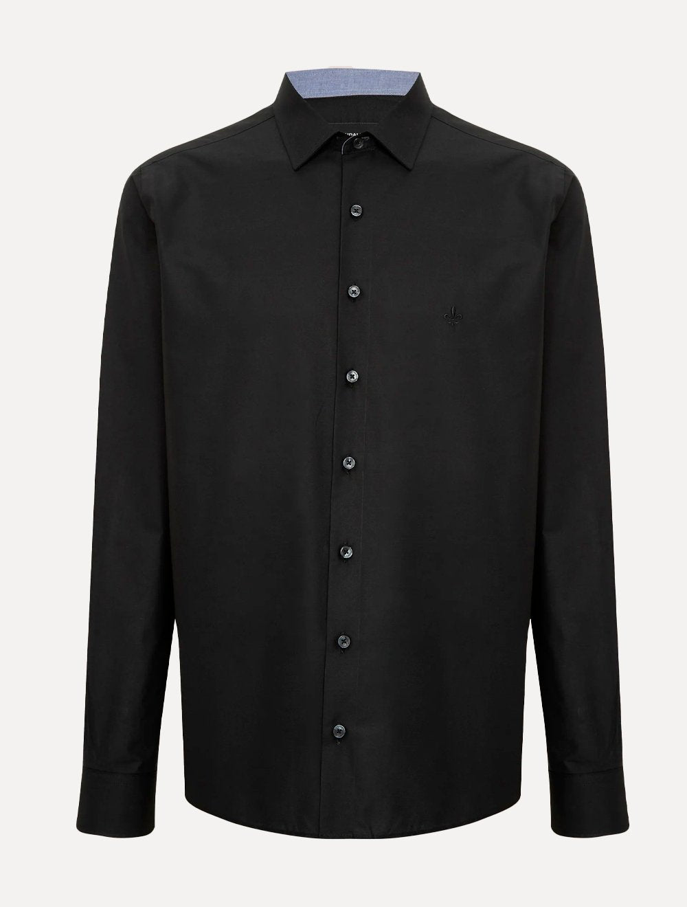 Camisa Dudalina Masculina Slim Superfine Cotton Mono Logo Lisa Tricoline Preta