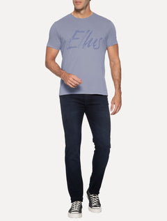 Camiseta Ellus Masculina Maxi Logo Classic Brush Azul Médio