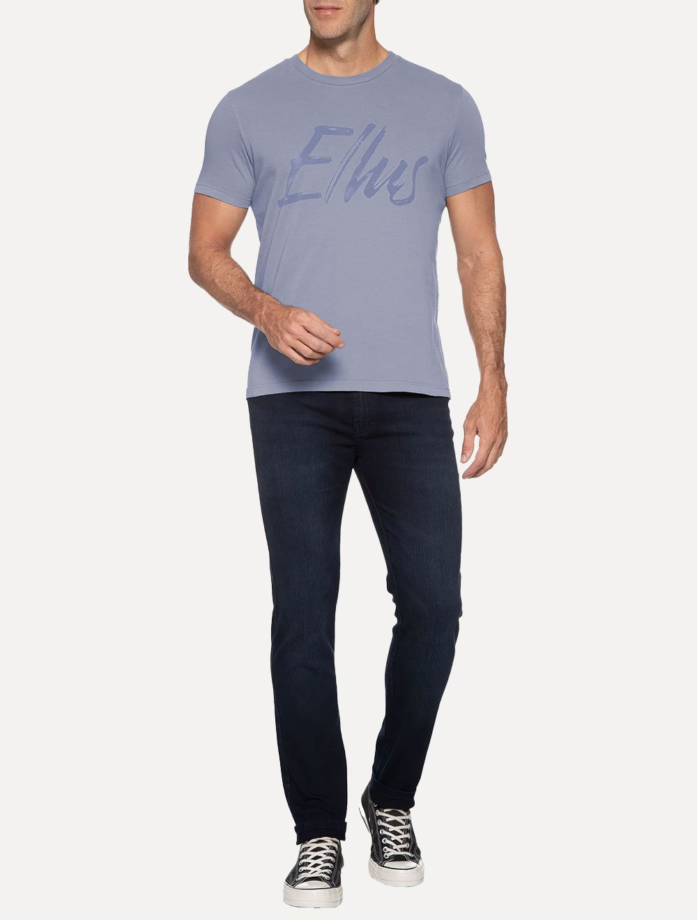 Camiseta Ellus Masculina Maxi Logo Classic Brush Azul Médio
