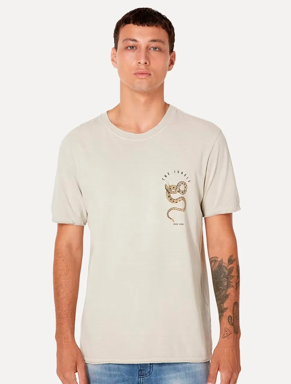 Camiseta John John Masculina Regular Snake Jungle Caqui Escuro