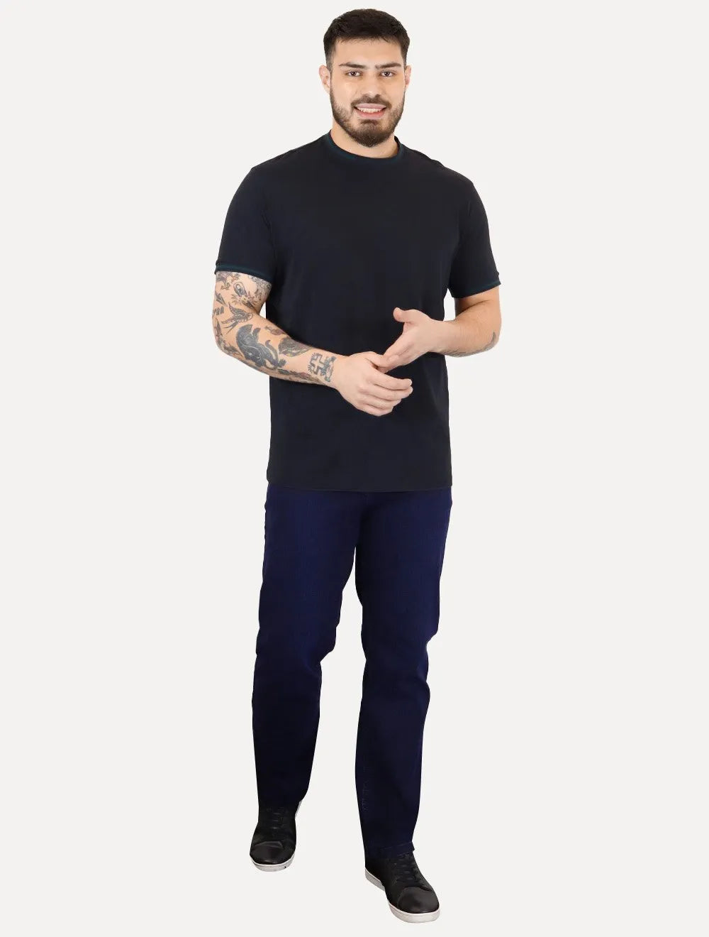 Camiseta Armani Exchange Masculina Regular Green Collar Friso Lisa Azul Marinho