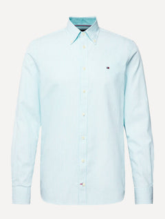 Camisa Tommy Hilfiger Masculina Regular Striped Poplin Azul Claro