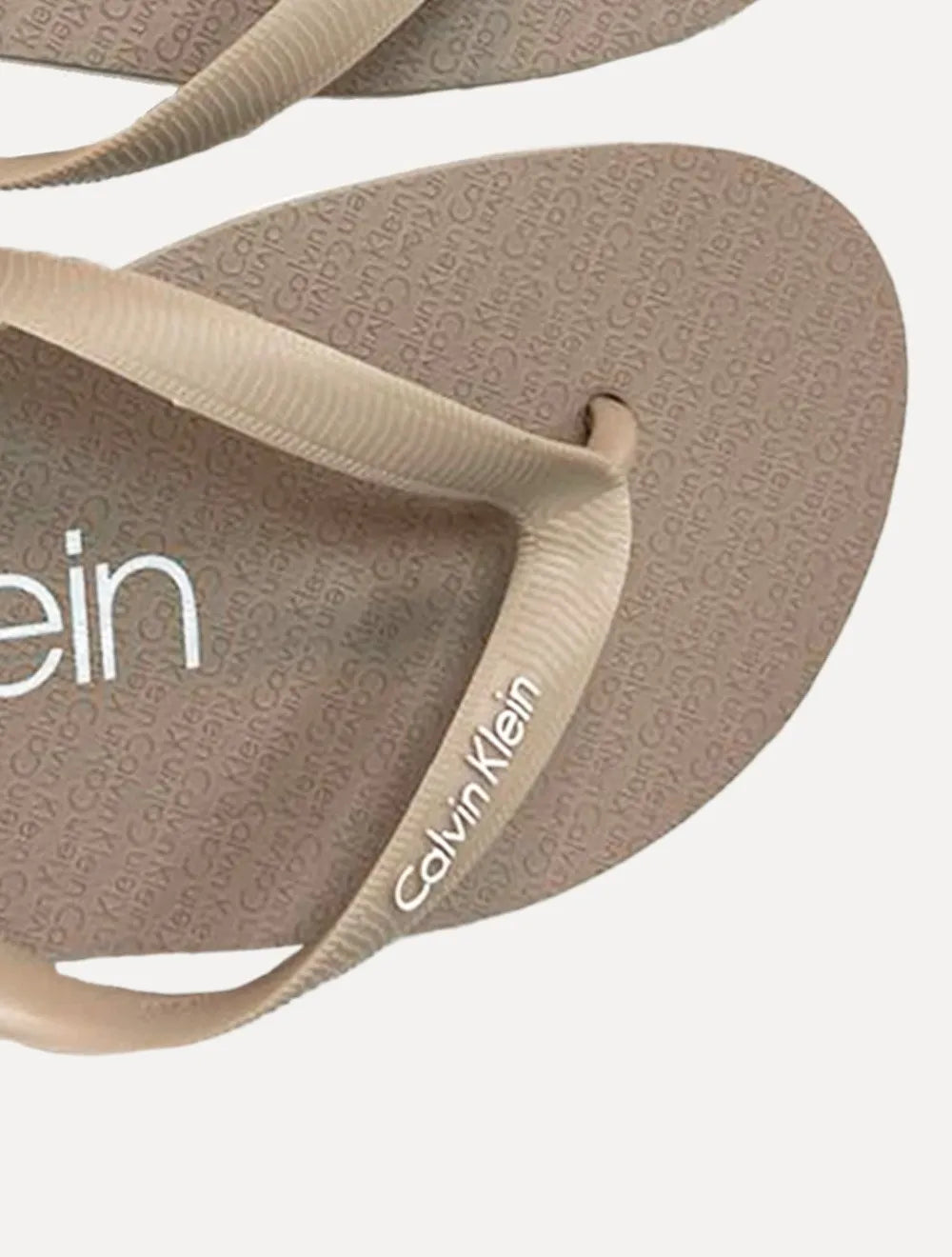 Chinelo Calvin Klein Swimwear Silk Basic Logo Caqui Claro