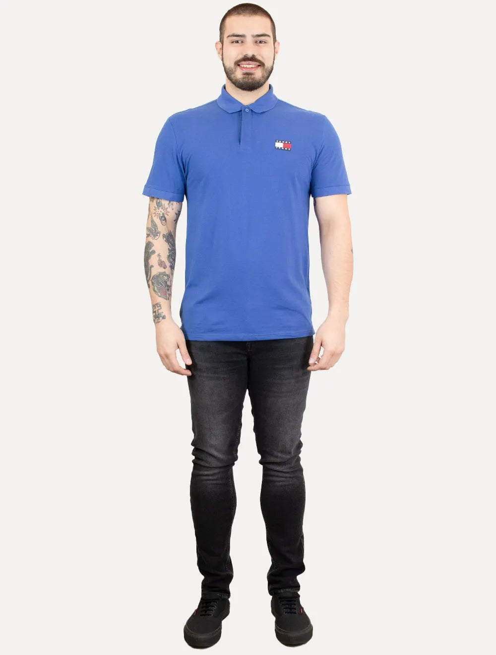 Polo Tommy Jeans Masculina Regular Flag Badge Azul Royal