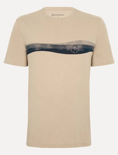 Camiseta Individual Masculina Comfort Estampada Waves Cáqui Medio