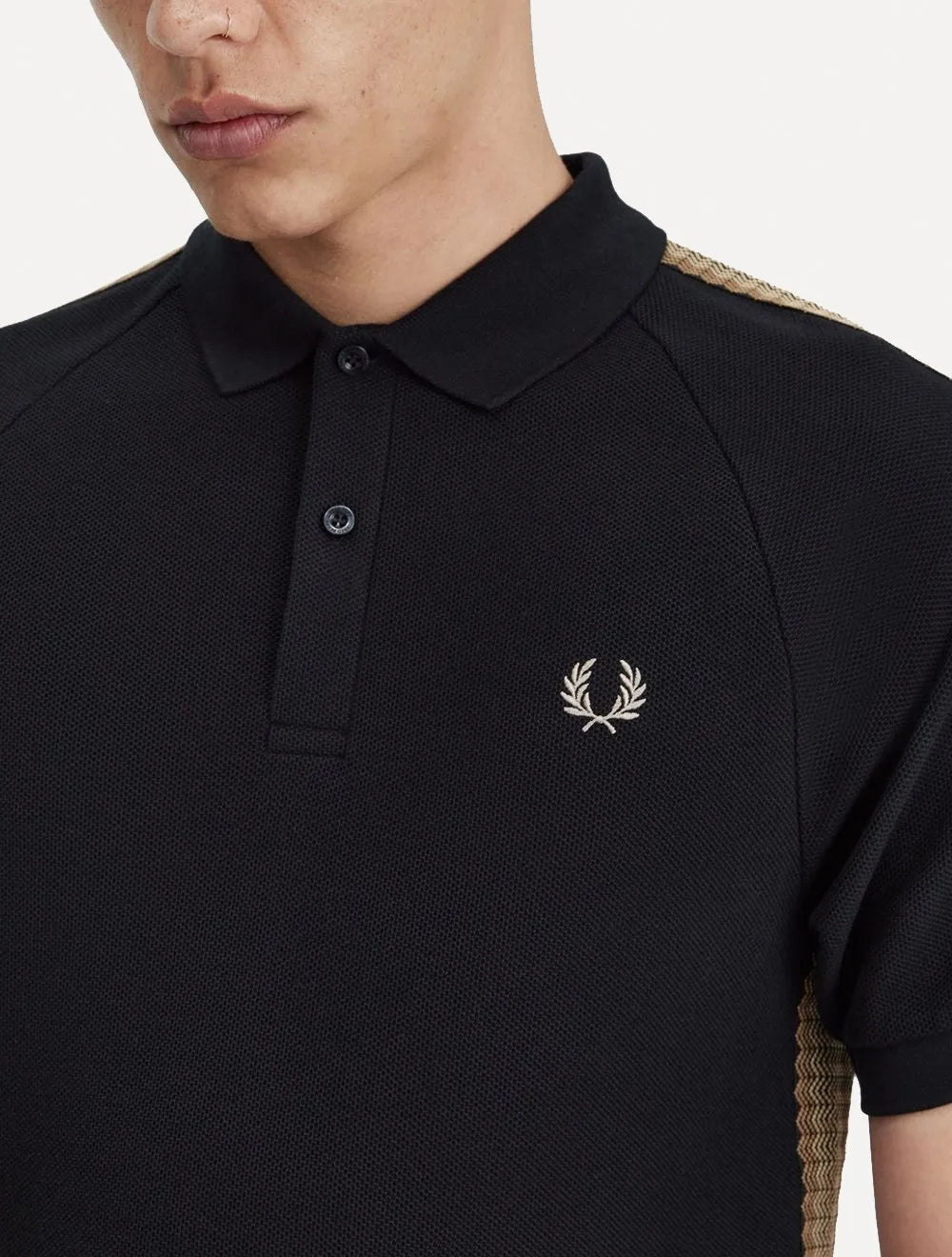 Polo Fred Perry Masculina Piquet Regular Honeycomb Taped Preta