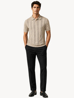 Polo Dixen Masculina Tricot Vertical Manga Curta Cáqui Médio
