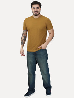 Camiseta King & Joe Masculina Mini Quadrille Slim Mostarda Ocre