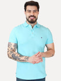 Polo Tommy Hilfiger Masculina Slim Piquet 1985 Dewy Azul Claro