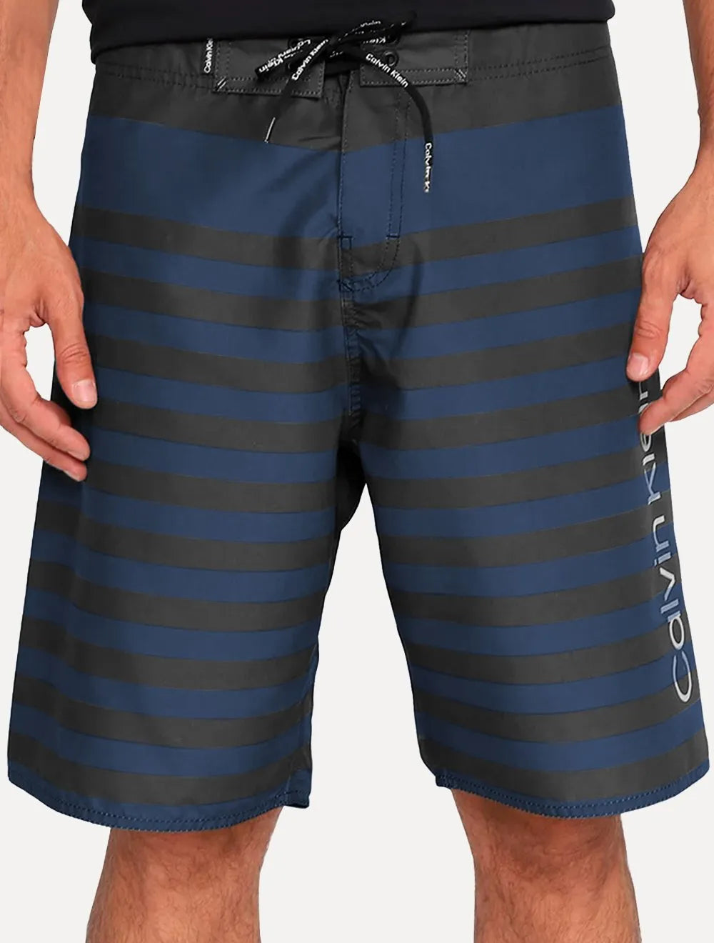 Bermuda Calvin Klein Swimwear D'Água Masculina Faixas Chumbo Azul Escuro