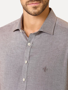 Camisa Dudalina Masculina Slim Fit Superfine Cotton Marrom Médio Mescla