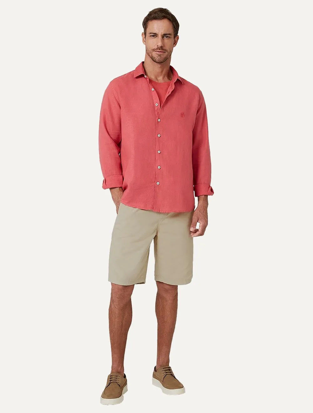 Bermuda Dudalina Masculina Sarja Elástico Algodão Cáqui Médio