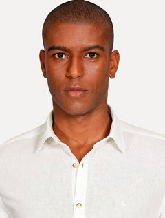 Camisa Aramis Masculina Manga Curta Linho Algodão Branca