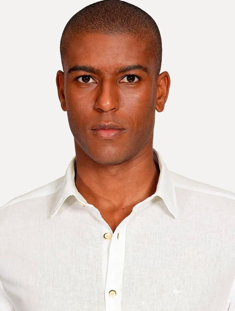 Camisa Aramis Masculina Manga Curta Linho Algodão Branca