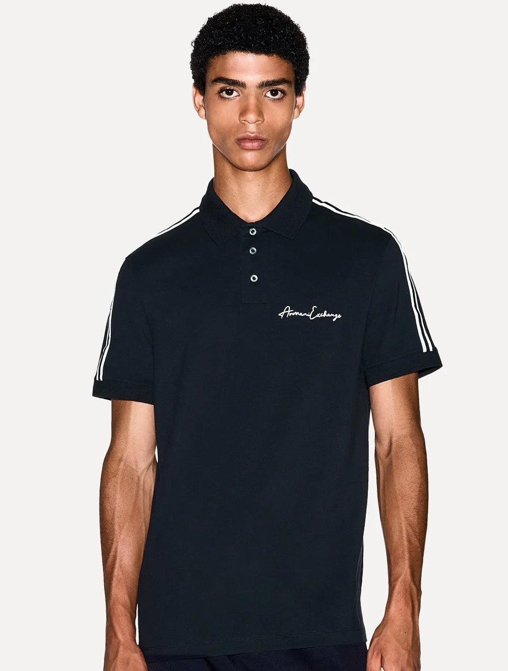 Polo Armani Exchange Masculina Regular Fit Logo Signature Azul Marinho