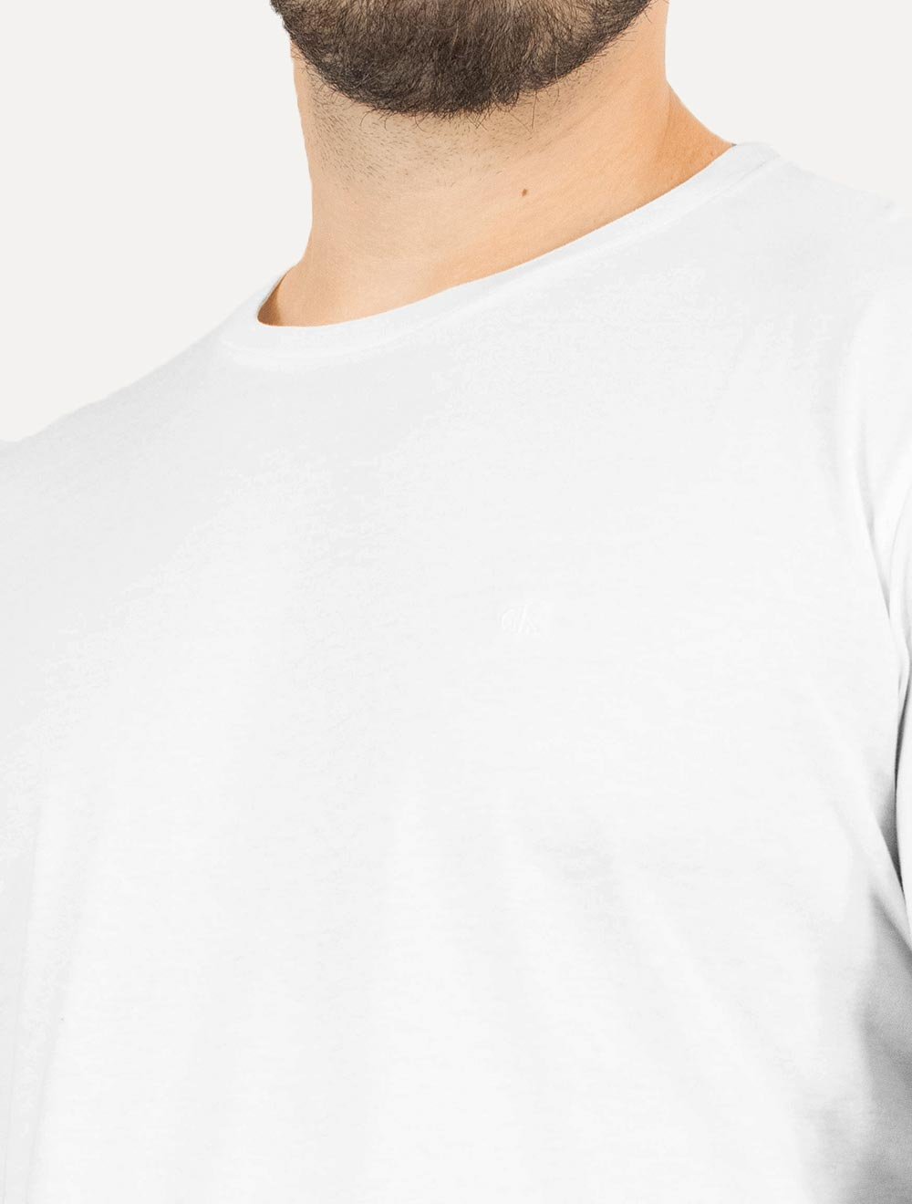 Camiseta Calvin Klein Jeans Masculina Manga Longa Rubber CK Frontal Branca