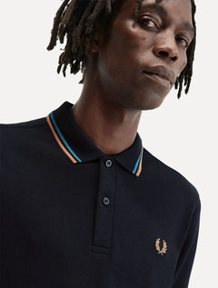 Polo Fred Perry Masculina Piquet Regular Blue Brow Twin Tipped Azul Marinho
