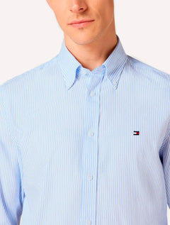 Camisa Tommy Hilfiger Masculina Regular Fine Striped Poplin Azul Claro