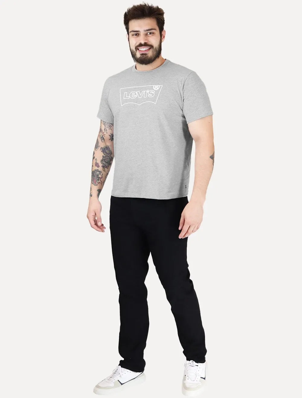 Camiseta Levis Masculina Relaxed Center Logo Stripe Cinza Mescla