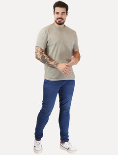 Camiseta King & Joe Masculina Estonada Basic Mono Small Logo Cinza Médio