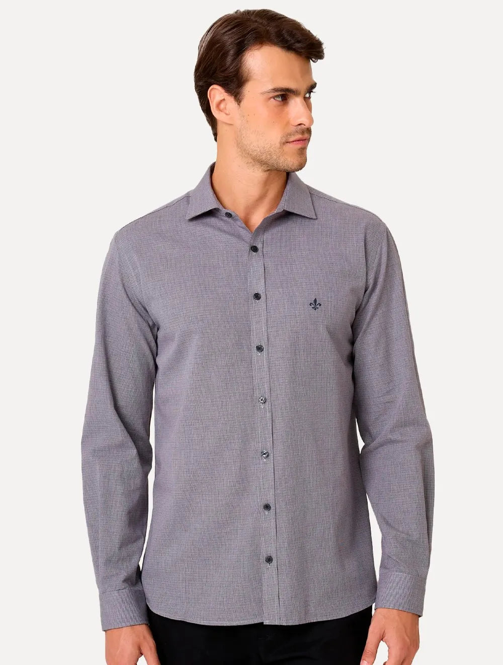 Camisa Dudalina Masculina Comfort Fit Superfine Cotton Beveled Cinza Escuro