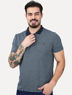 Polo Dudalina Masculina Essential Regular Listrada Azul Marinho