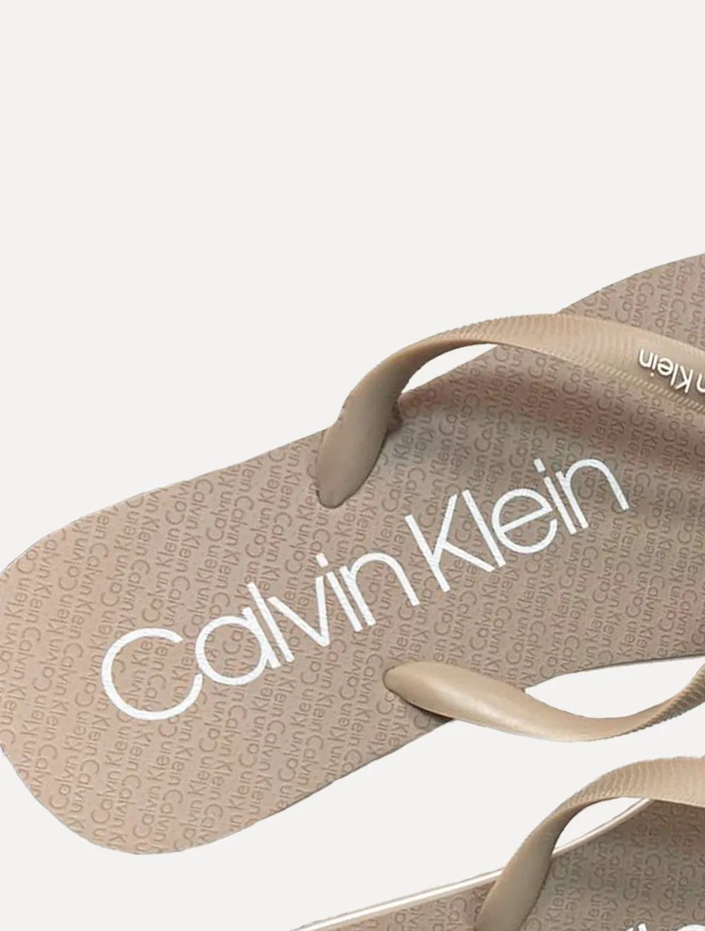 Chinelo Calvin Klein Swimwear Silk Basic Logo Caqui Claro