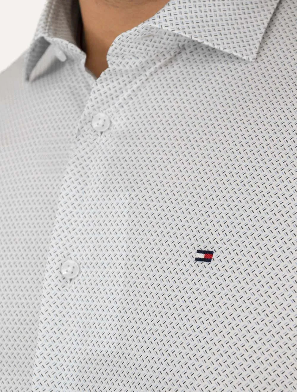Camisa Tommy Hilfiger Masculina Slim Mini Print Branca