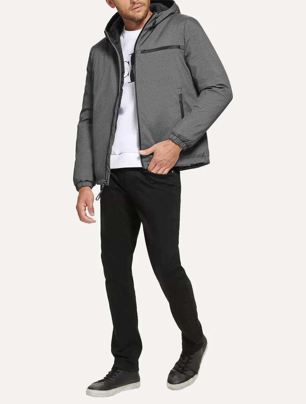 Jaqueta Calvin Klein Hooded CK Peito Cinza Mescla Escuro