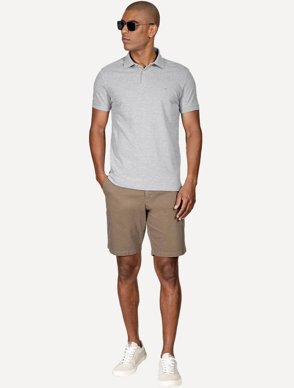 Polo Aramis Masculina Basic Piquet Light Logo Cinza Mescla