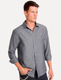 Camisa John John Masculina Regular Oxford Mono Logo Cinza Médio