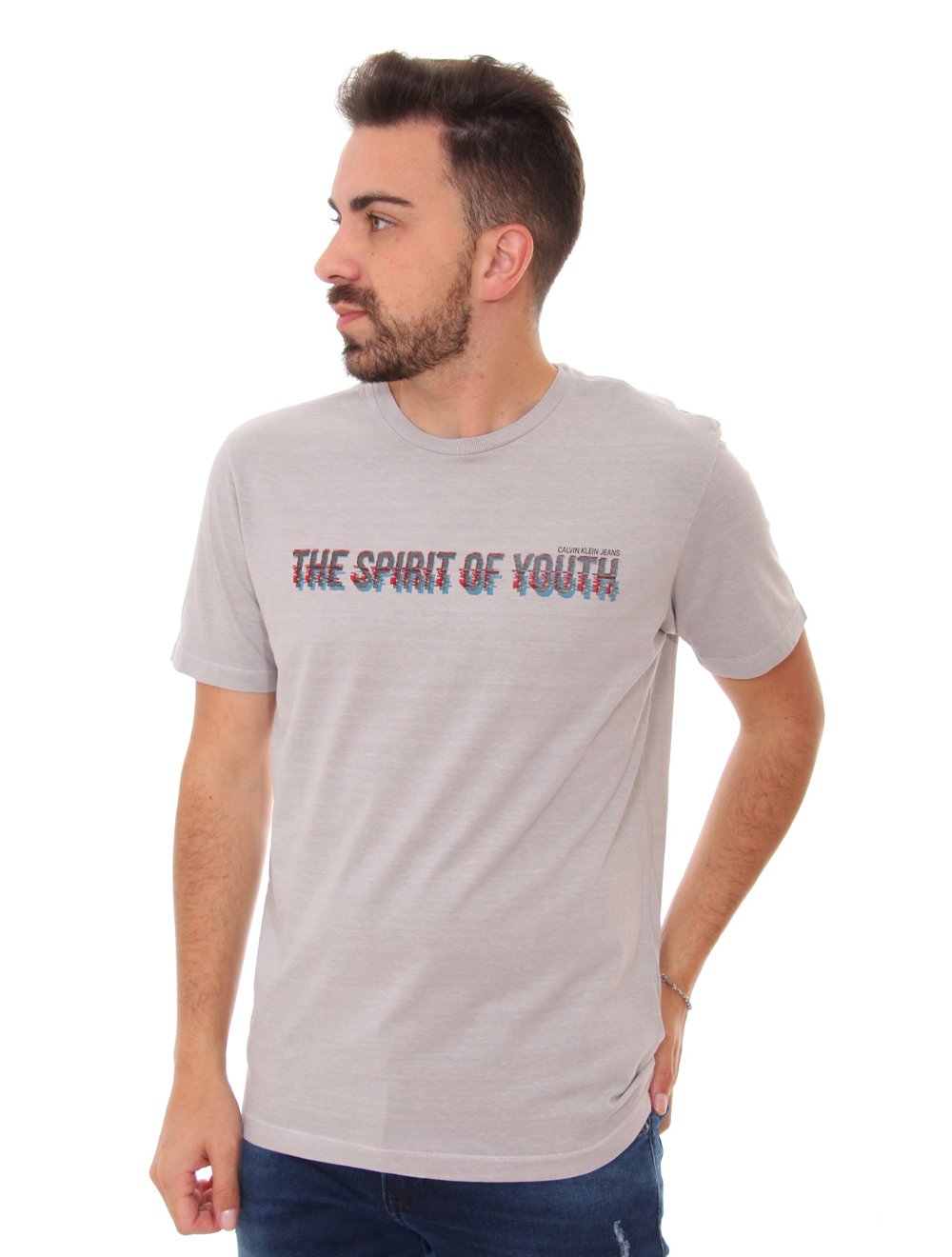 Camiseta Calvin Klein Jeans Masculina Spirit Youth Cinza
