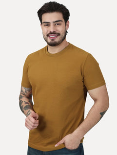 Camiseta King & Joe Masculina Mini Quadrille Slim Mostarda Ocre