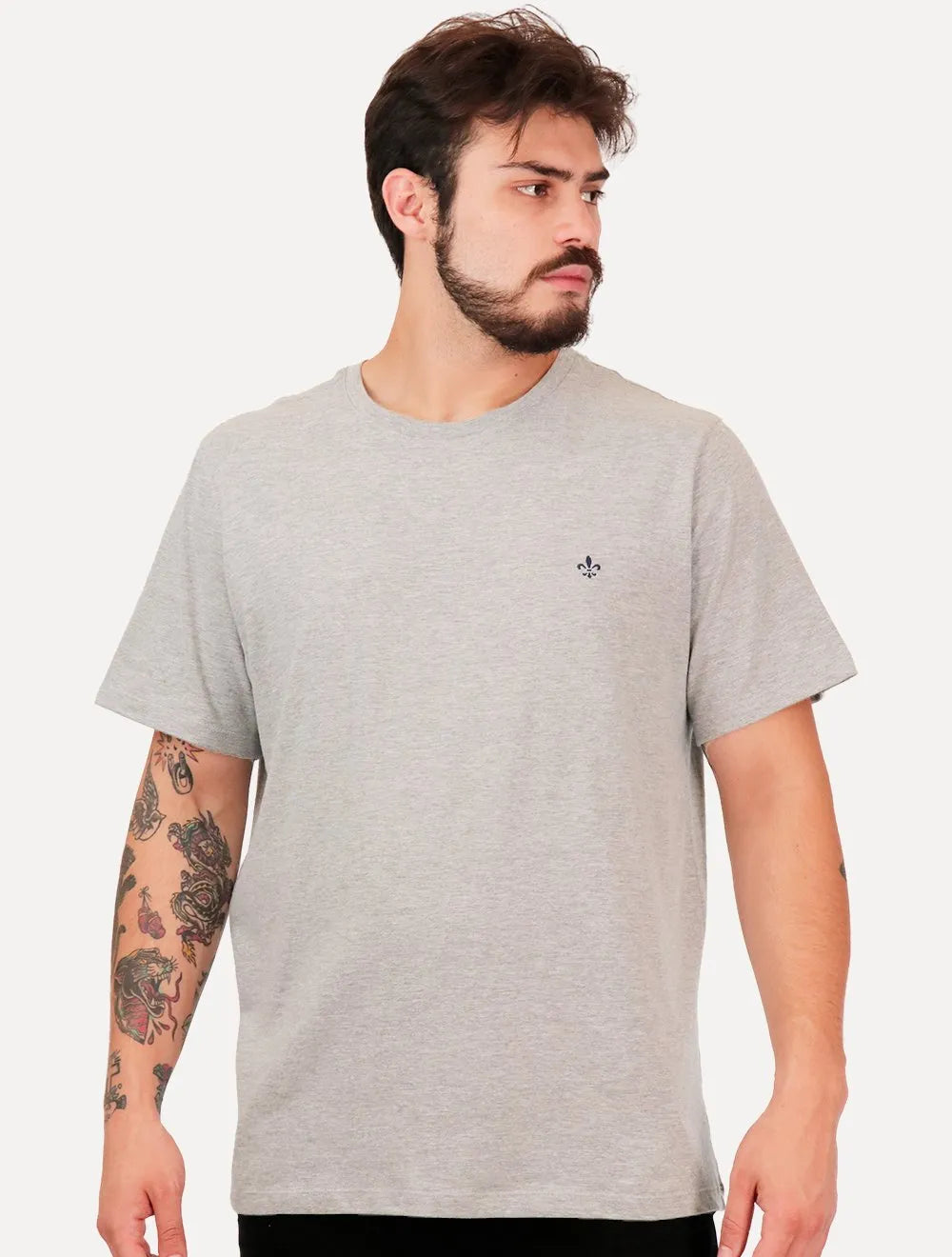 Camiseta Dudalina Basic Essential Navy Icon Cinza Mescla