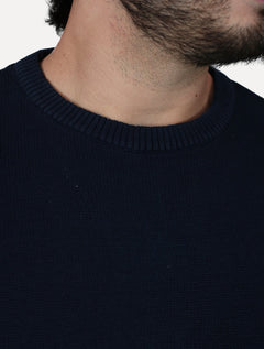 Suéter Dixen Masculino Tricot Gola Redonda Estonada Azul Marinho