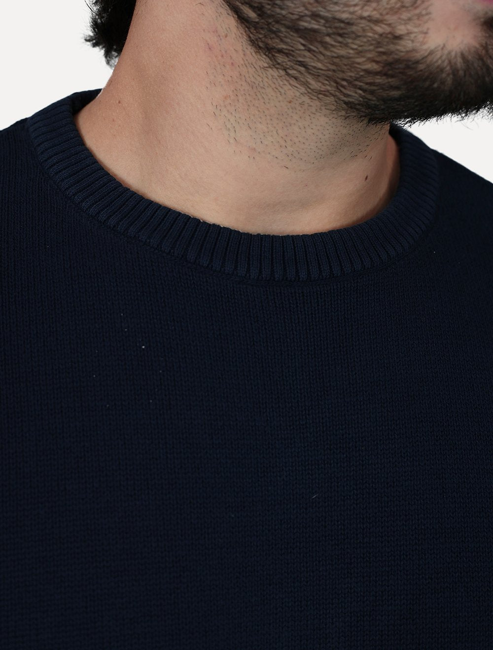 Suéter Dixen Masculino Tricot Gola Redonda Estonada Azul Marinho